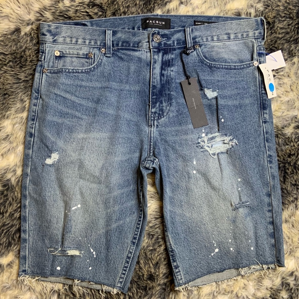 NWT Men’s 33 Pac Sun Denim Distressed Shorts Blue